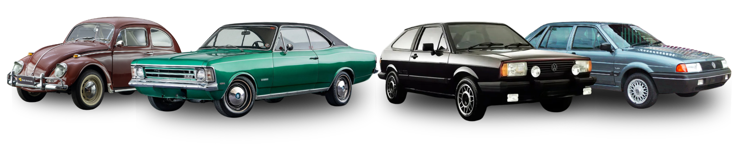 Coleção de carros clássicos: Fusca, Opala, Gol e Voyage